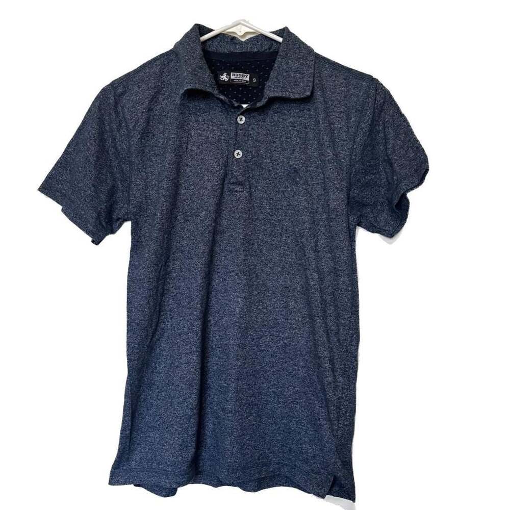 Rugby University Men's Heathered Navy Blue Short Sleeve Polo Shirt